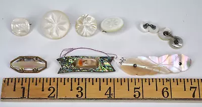 Antique Vintage Brooch Pin Carved Mother Of Pearl Abalone Shell Cuff Links • $4.24