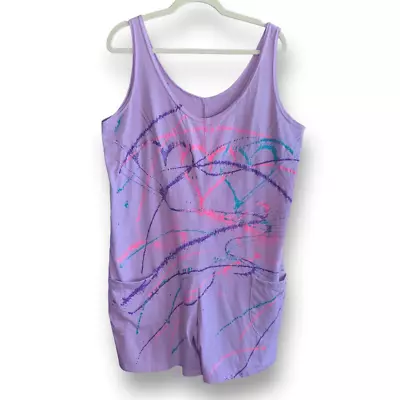 Women’s Vintage Spin Art Romper Lilac Oversized Baggy Sleeveless Glitter Paint • $44.95