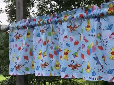 Handmade Winnie The Pooh Valance Baby Blue Nursery Curtain OR Tier Panel • $34.99