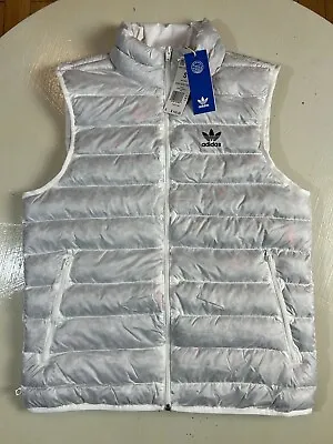 NEW Adidas Sleeveless White Zip Puffer Vest Men's SMALL HK7539 ESS+ Jacket $100 • $49.95