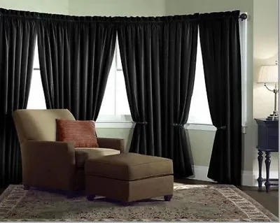 Velvet Curtain Panel Drape 5W X 11H Black Home Theater Energy Efficient Curtain • $49.99