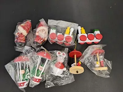 Vintage Lot Of 9 Mini Wooden Christmas Ornaments Painted Wood Mini NOS  1 • $13.50