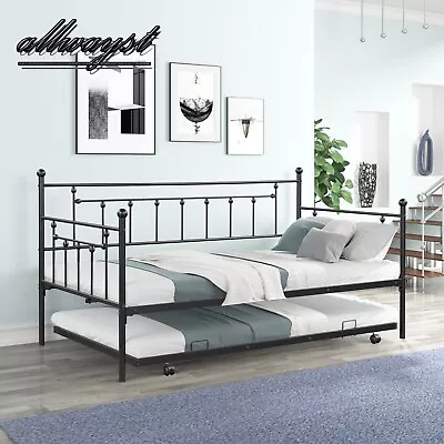 Metal Twin Daybed With Trundle Heavy-Duty Noise-Reduced Flexible Space Use • $204.72