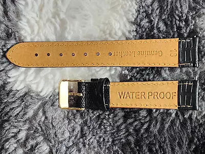 18mm Black Genuine Leather Teju Lizard WATERPROOF Watch Band Strap Gold Buckle • $10.40