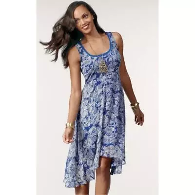 CAbi BLUE/White Willow Double Midi Dress • $25