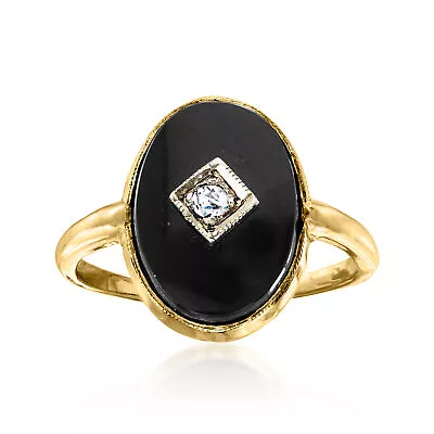 Vintage Onyx Ring With Diamond Accent In 14kt Yellow Gold. Size 5 • $766.50