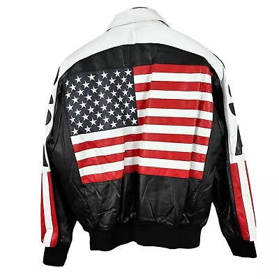 VTG Michael Hoban Wheremi Leather Jacket Mens Size L USA American Flag Black • $69.99