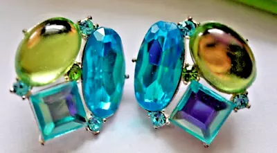 AVON Signed Acrylis Shiny Jelly Belly Aqua Blue Color Cluster Pierced Earrings • $9.99