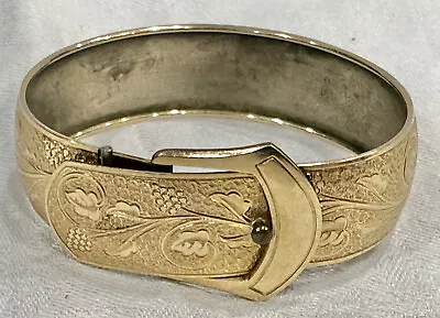 Antique Vintage Simmons 12K Gold Filled Floral  Etched Buckle Bangle Bracelet • $99