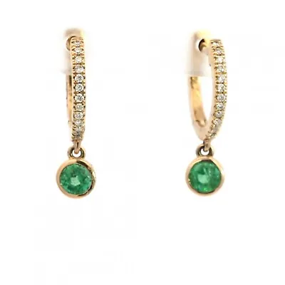 Zambian Emerald Round 0.53 Carat Huggie Earring In 14k Gold With Diamond (52236) • $660
