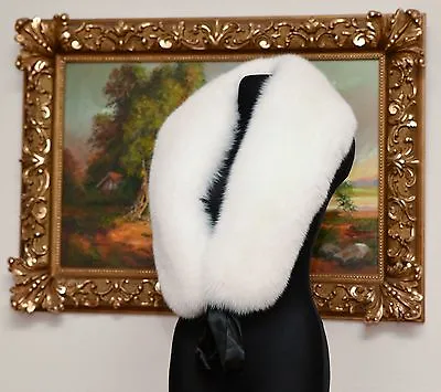Platinum Saga Furs Real Arctic Fox Shoulder Wrap Stole Scarf Detachable Ribbon • $230.54