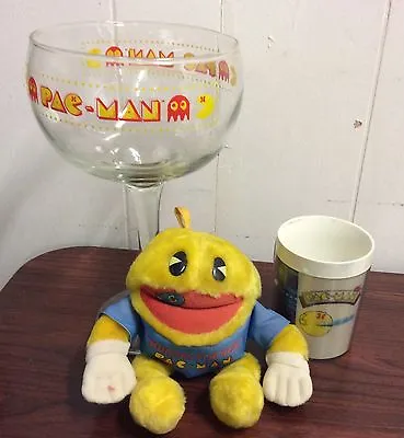 Lot Of 3 1980's  Pac-Man  Items Glass - Mug And Plush Doll Midway Video Game • $54.50