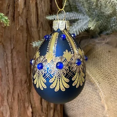 £4.19 • Buy Glass Jewelled Egg Bauble Christmas Tree Decoration Red Gold Green Gisela Graham