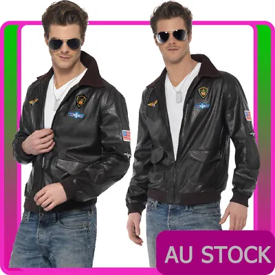 Mens Air Force Bomber Jacket Costume Military Fighter Pilot Top Gun Party Top • $47.06