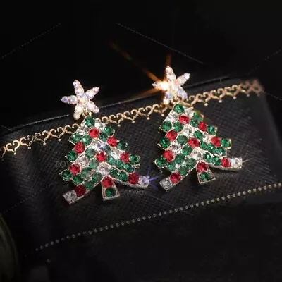 Luxury Christmas Tree Colorful Zircon Earrings Stud Drop Dangle Women Jewelry • $3.84