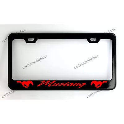 Mustang Red Logo License Plate Frame Custom Made Of Black Powder Coated Metal • $29.99