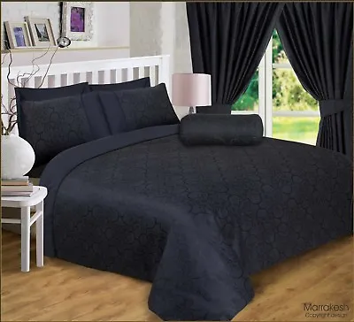 Double Bed Marrakesh Black Luxury Damask Jacquard Bedding Set 4 Pillowcases • £32.99