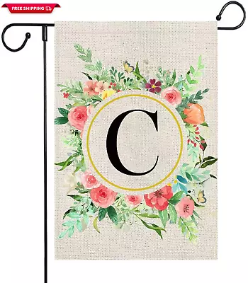 Monogram Letter C Summer Welcome Garden Flags 12X18 Double Sided Burlap Initial  • $16.71