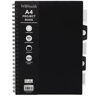 £5.39 • Buy WHSmith Black A4 Wide Ruled Project Notebook 250 White Pages Wiro Bound