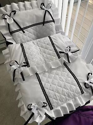 Pretty White / Black Quilted  Babies Pram Set • £29.99