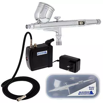 G23 AIRBRUSH & MINI AIR COMPRESSOR SET KIT Dual-Action Gravity Paint Hobby Cake • $49.99