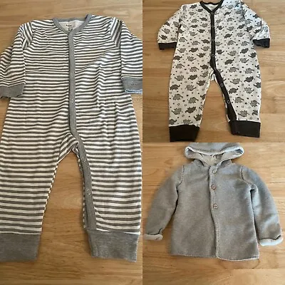 Set Of Romper Suits Cardigan Little Giants Tu 9-12 Months Grey J3 • £6.50