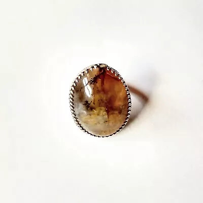 Vintage Native American Sterling Silver Big Montana Moss Agate Dome Ring 9 1/4 • $43.67