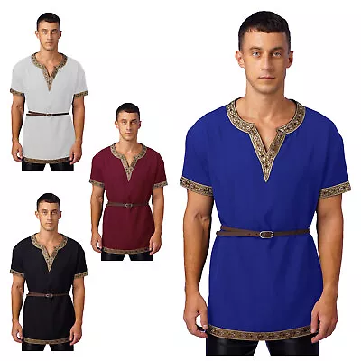 Mens Medieval Renaissance Short Sleeve Shirt Belted Top Halloween Knight Costume • $7.91