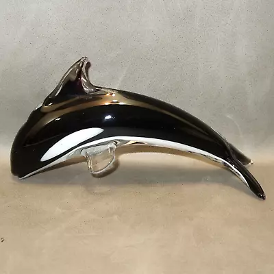 7.25  Orca Killer Whale Art Glass Black White Murano Style Sculpture Paperweight • $17.66