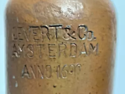 Vintage Ceramic Brown Stoneware Gin Liquor Bottle Levert & Co. Amsterdam 1690 • $22