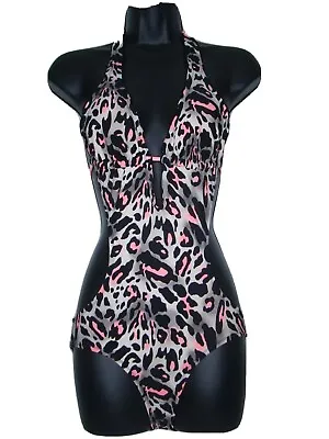 OP Swimsuit Womens One Piece String Size 3 5 Pink Leopard Print Ocean Pacific • £12.52
