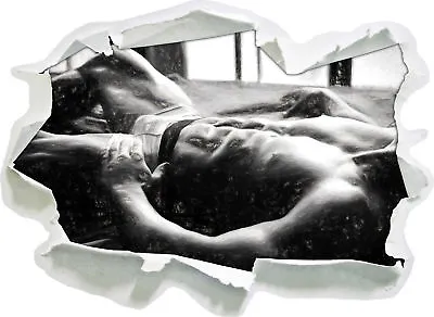 Muscular Man In Bed Art Charcoal Effect - 3D Look Paper Wall Tattoo Sticker • £17.31