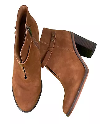 Franco Sarto Elvis Ankle Heeled Booties Boots Womens 10 Brown Leather Zip Casual • $12.86