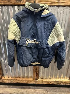 Adult Vintage Starter New York Yankees MLB Hooded Puffy Pullover Jacket Size M • $34.99