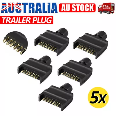 5x Trailer Plug 7 Pin Flat Male Adaptor Caravan Boat Car Connector Part Adapter • $17.95