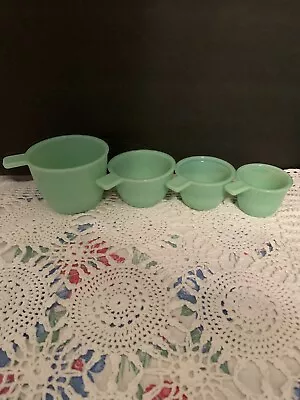 JADEITE Green GLASS MEASURING Cup Set Of 4 Nesting Measuring Set • $54.97