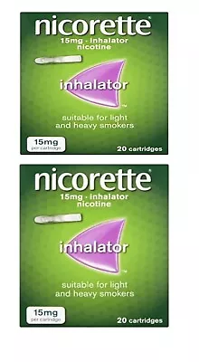 £38.95 • Buy Twin Pack Nicorette Inhalator 15mg (40 Total Cartridges) Stop SmokingAid EXP2025