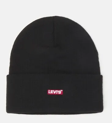 Levis Red Box Logo Baby Tab Turn Up Beanie Hat Black New Adults OFFICIAL • £21.59