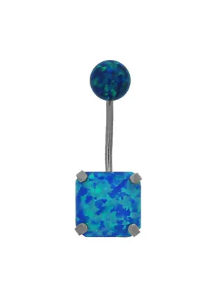 Ladies Handmade 9ct White Gold Square Light Blue Opal Belly Bar Stamped 375 • £59.84