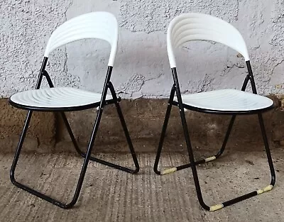 Vintage Folding Chair Plastic 70s Chair Space Age White Italy 70er Retro 1/2 • $135.41