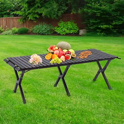 Large Pine Wood Rectangular Folding Picnic Camping Table Vintage Walnut Color US • $47