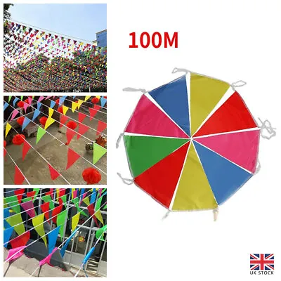 100M Triangle Flags Bunting Banner Pennant Festival Wedding Party Garden Decor • £7.92