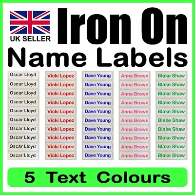 Iron On Name Labels Personalised Tapes Clothes School Uniform Custom Tags A-ROND • £2.19