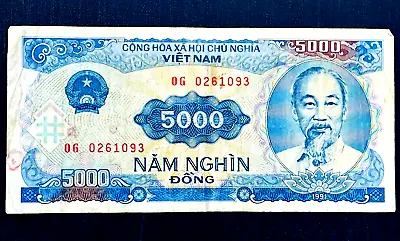 1991 VIETNAM Banknote 5000 Dong Paper Currency Asia Money Foreign Asian Viet Nam • $6