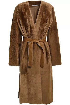 Vince Belted Shearling Camel Long Coat Size S • $389