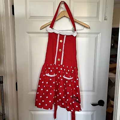 Minnie Mouse Apron Adult One Size Red White Polka Dot Flower Buttons Disney • $9.99