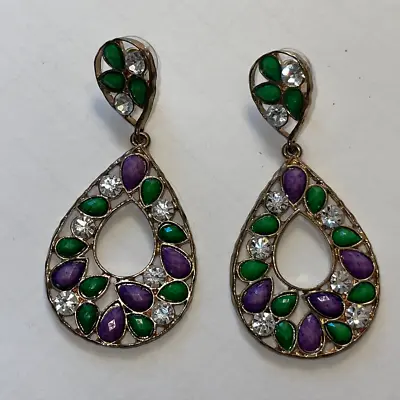 Mardi Gras Costume Jewelry Mardi Gras Earrings Fashion Jewelry Gold Purple Green • $16.99
