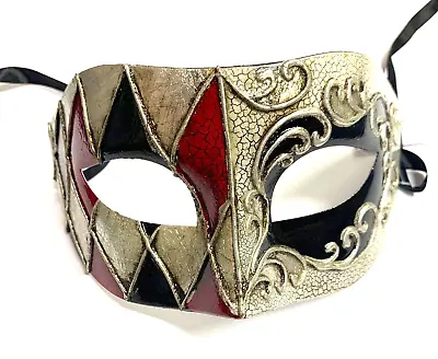 £8.99 • Buy Venetian Black Red Eye Mask Halloween Masquerade Ball Steampunk Luxury Eye Mask