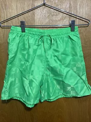 UMBRO Vintage 90s Men's M NEON GREEN Checkered SHORT Shorts UNLINED • $24.99