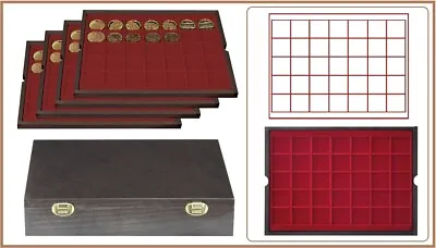 Lindner 2494-5 CARUS-4 Wood Coin Case 4 Tableaux Red 36 Mm For 140 Coins • £86.06